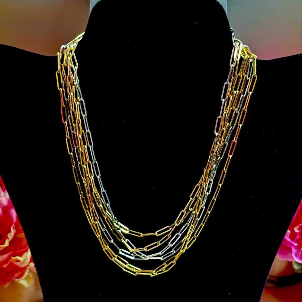 Vintage Dior Triple Chain Silver Gold Necklace - Picture 4 of 5